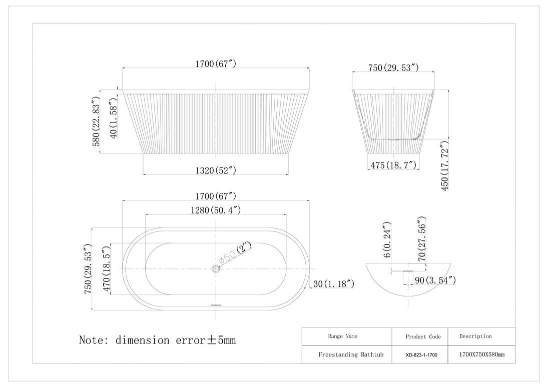 Cadă freestanding din acril Nira 823-1