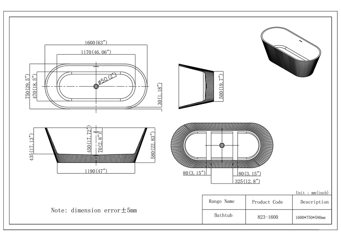 Cadă freestanding din acril Taya 823 Line