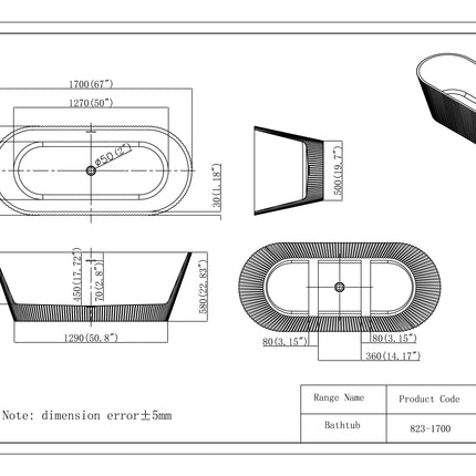 Cadă freestanding din acril Taya Line