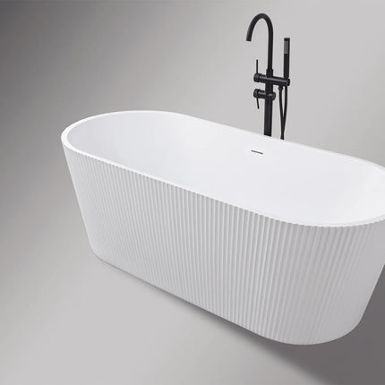 Cadă freestanding din acril alb lucios Taya Line – vedere laterală