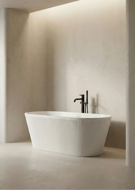 Cadă freestanding din acril alb lucios Nira, design oval cu textură verticală 170 cm