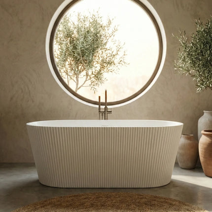 Cadă freestanding din acril alb lucios Taya Line, design oval cu textură verticală 170 cm