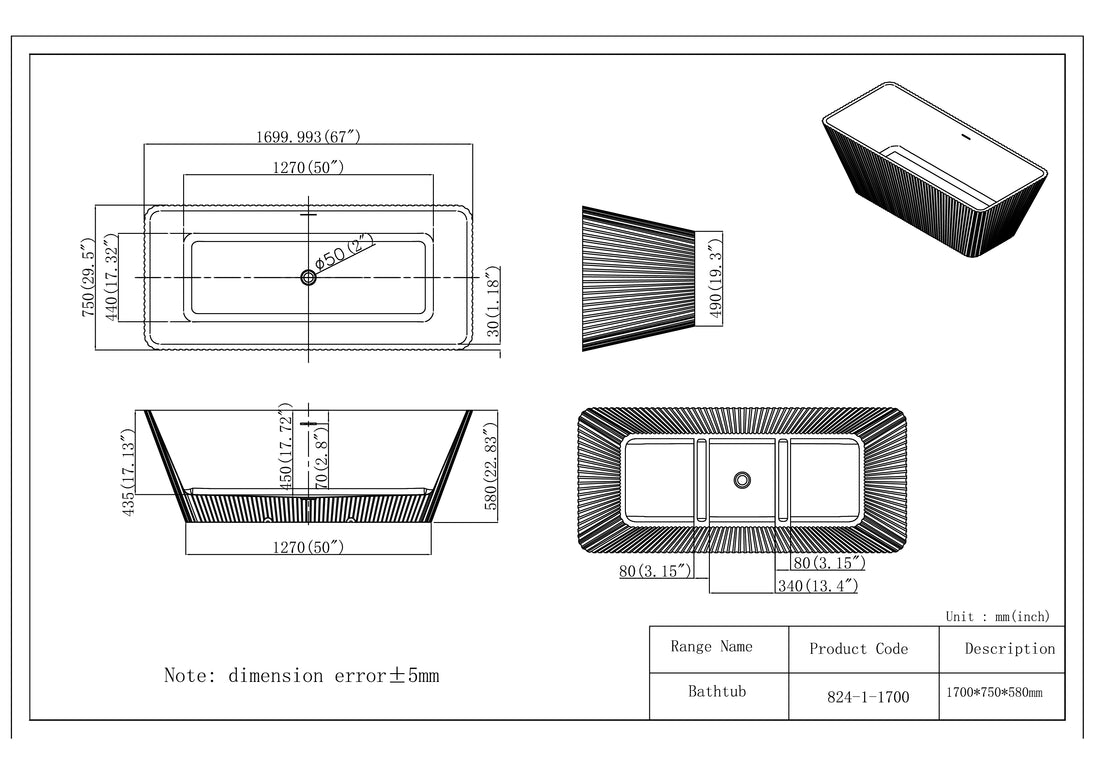 Cadă freestanding din acril Sora 824 Line