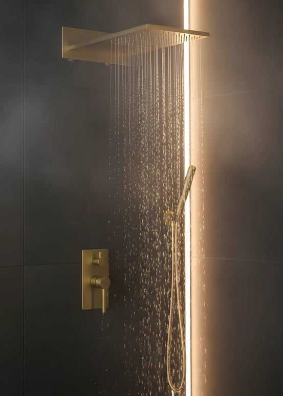 Set duș încastrat 2 funcții – finisaj auriu periat, design modern din alamă solidă