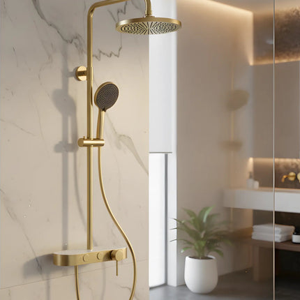 Set duș 2 funcții – finisaj auriu periat, design modern din oțel inoxidabil