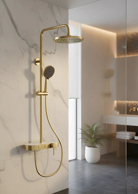 Set duș 2 funcții – finisaj auriu periat, design modern din oțel inoxidabil