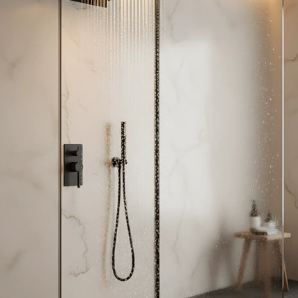 Set duș încastrat 2 funcții – finisaj negru mat, design modern din alamă solidă