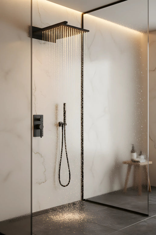 Set duș încastrat 2 funcții – finisaj negru mat, design modern din alamă solidă