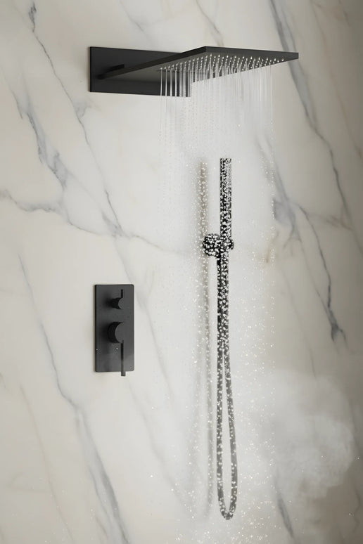 Set duș încastrat 2 funcții – finisaj negru mat, design modern din alamă solidă