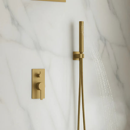 Set duș încastrat 2 funcții – finisaj auriu periat, design modern din alamă solidă
