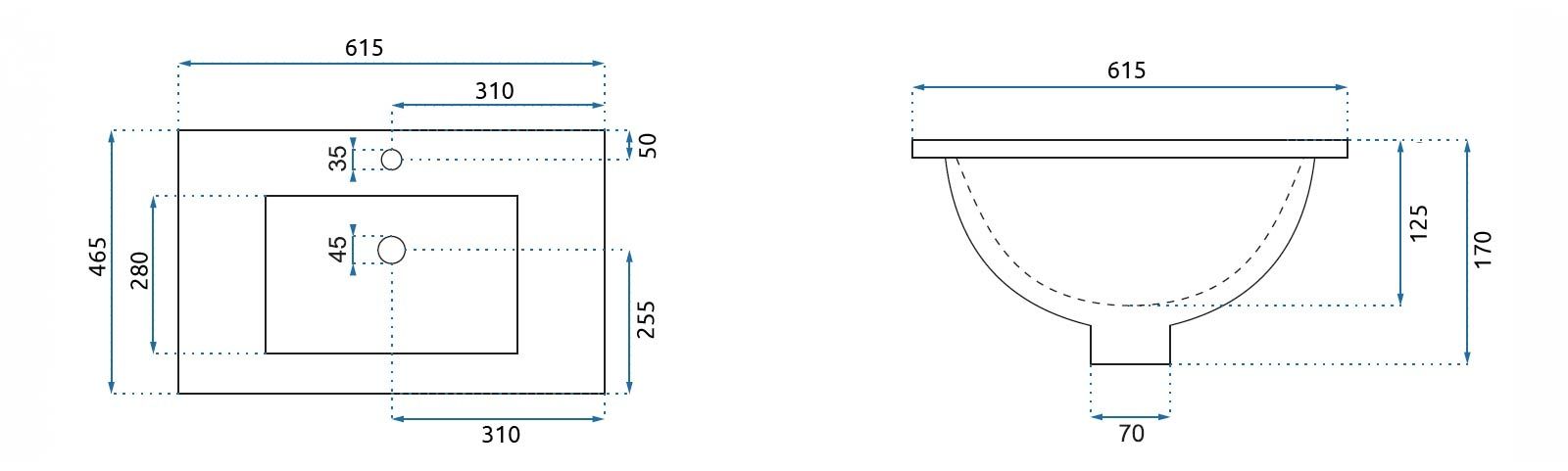 Lavoar încastrat Rea Dafne alb 60 cm