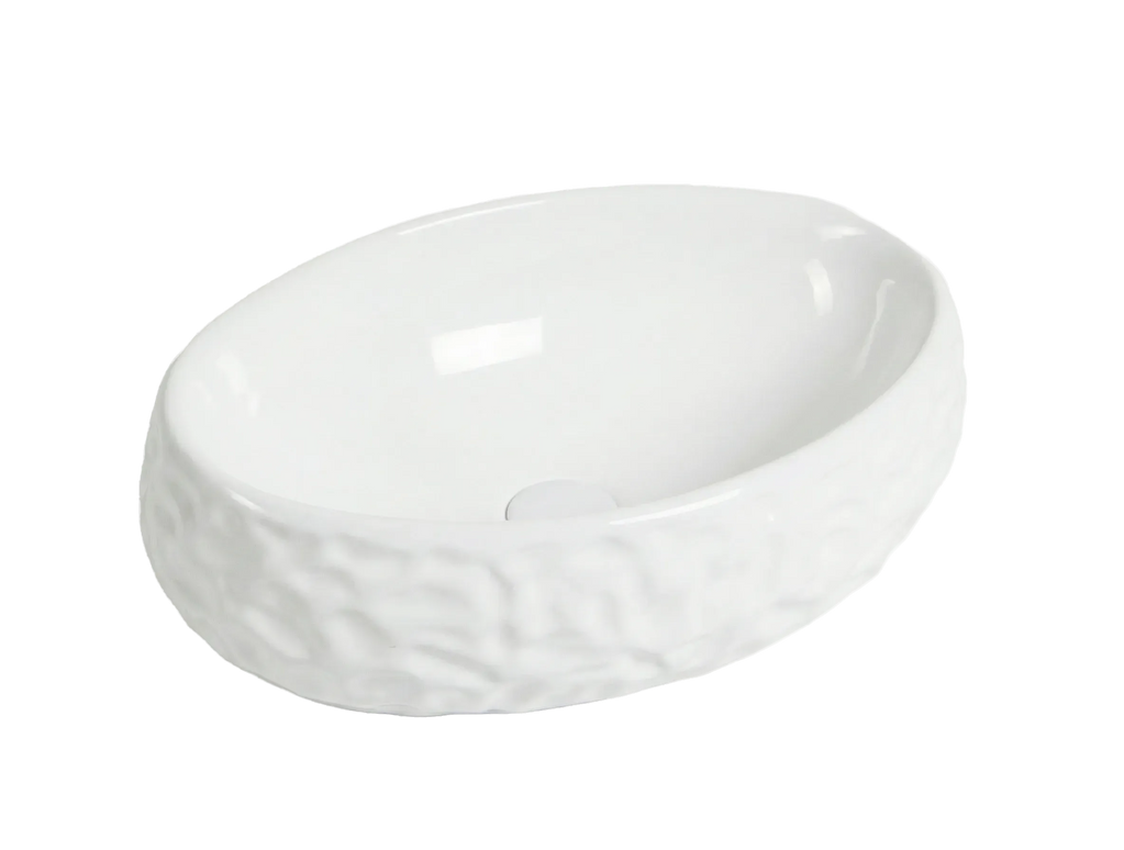 Lavoar ceramic oval A252BT – alb lucios, exterior reliefat