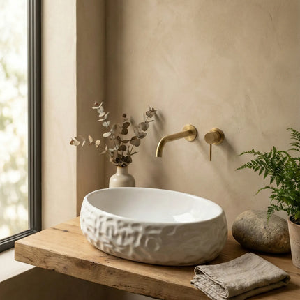 Lavoar ceramic oval A252BT – alb lucios, exterior reliefat