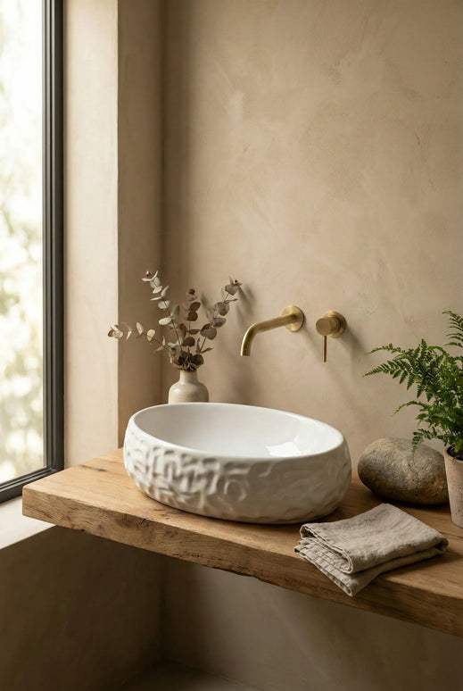 Lavoar ceramic oval A252BT – alb lucios, exterior reliefat