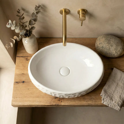 Lavoar ceramic oval A252BT – alb lucios, exterior reliefat