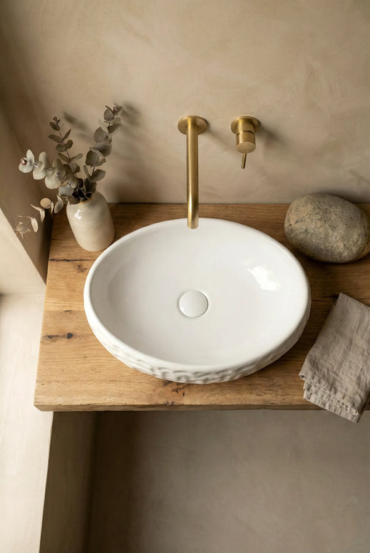 Lavoar ceramic oval A252BT – alb lucios, exterior reliefat