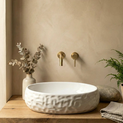 Lavoar ceramic oval A252BT alb lucios cu exterior reliefat