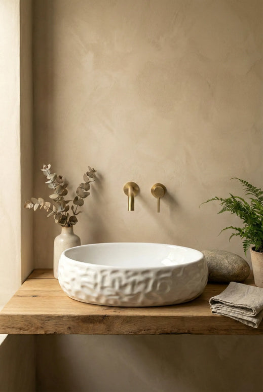 Lavoar ceramic oval A252BT – alb lucios, exterior reliefat