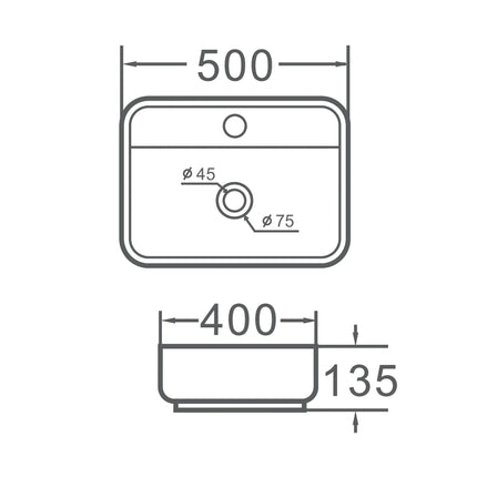Lavoar ceramic dreptunghiular A422B – alb lucios