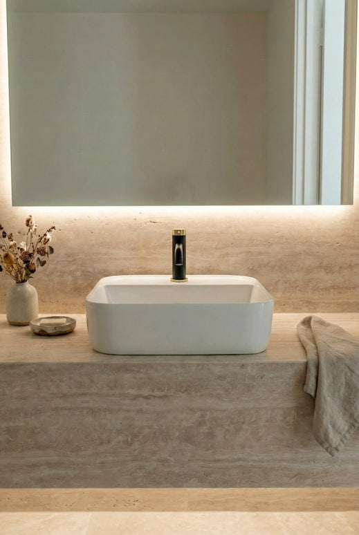 Lavoar ceramic pătrat A423B – alb lucios