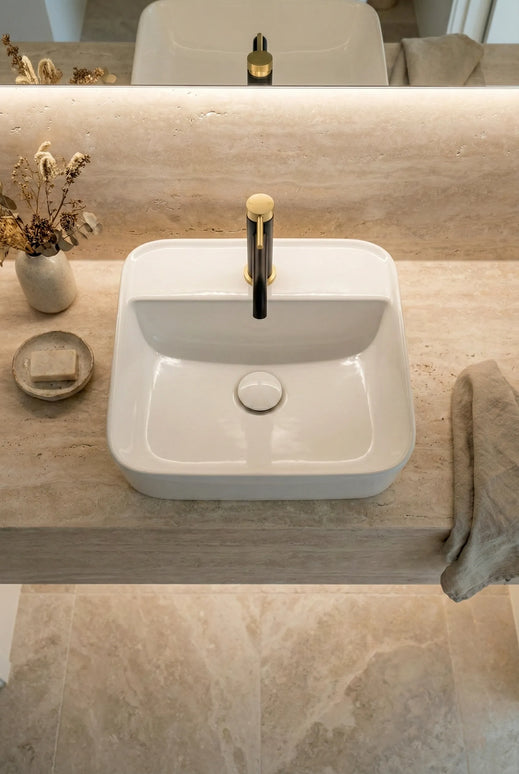 Lavoar ceramic pătrat A423B – alb lucios