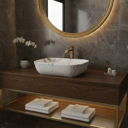 Lavoar  Zen - ceramic alb cu efect marmorat A426L