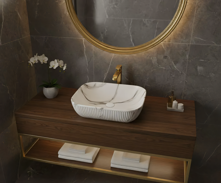 Lavoar  Zen - ceramic alb cu efect marmorat A426L