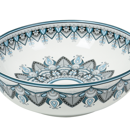 Lavoar ceramic rotund A435-D – design decorativ artistic albastru și alb lucios