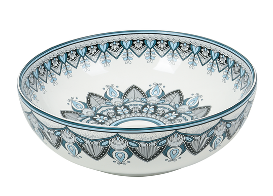 Lavoar ceramic rotund A435-D – design decorativ artistic albastru și alb lucios