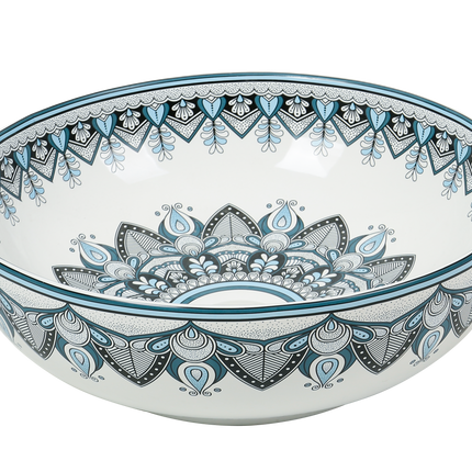 Lavoar ceramic rotund A435-D – design decorativ artistic albastru și alb lucios