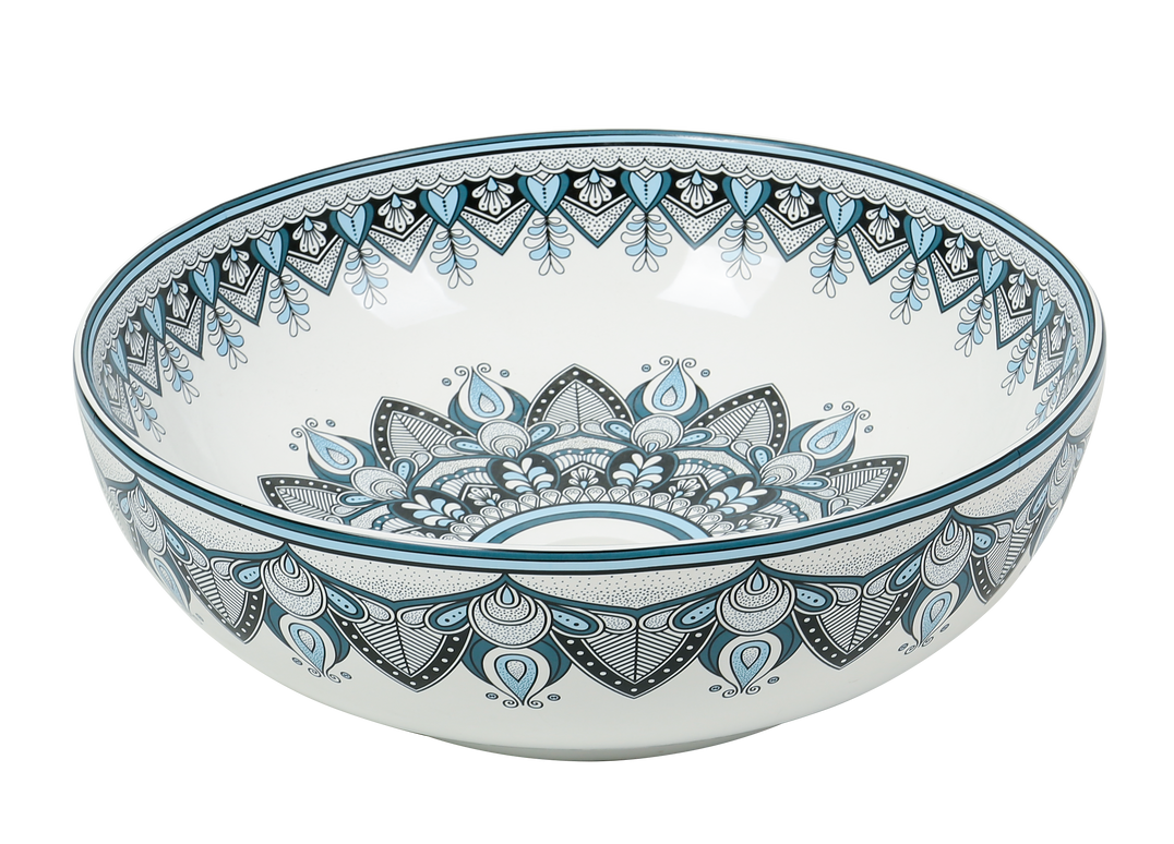 Lavoar ceramic rotund A435-D – design decorativ artistic albastru și alb lucios