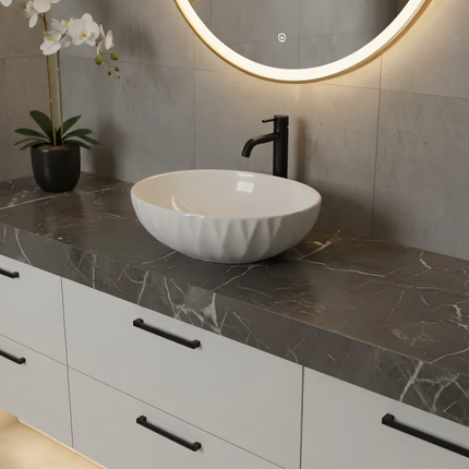 Lavoar pe blat rotund ceramic alb - A435H