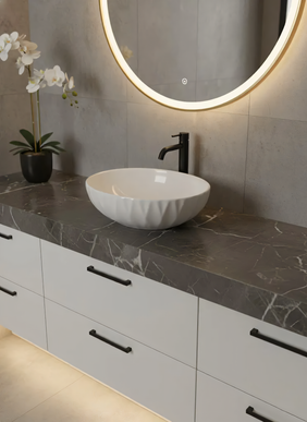 Lavoar pe blat rotund ceramic alb - A435H