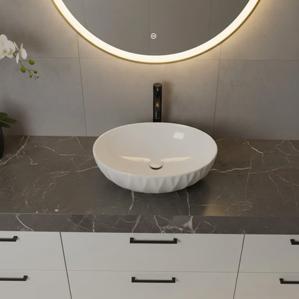 Lavoar pe blat rotund ceramic alb - A435H