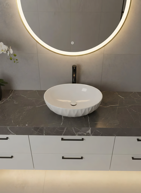 Lavoar pe blat rotund ceramic alb - A435H