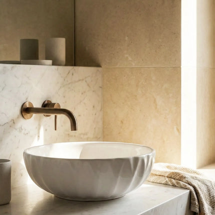 Lavoar pe blat rotund ceramic alb - A435H