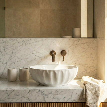 Lavoar pe blat rotund ceramic alb - A435H