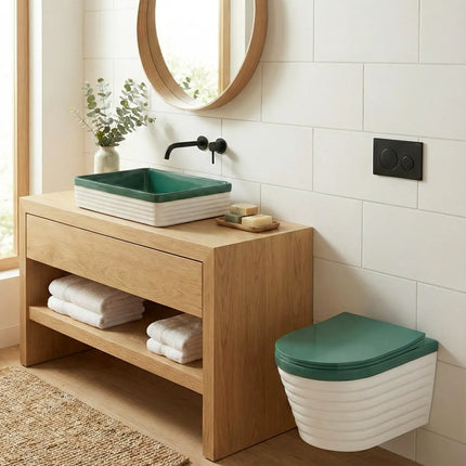 Lavoar ceramic dreptunghiular A442L-CA39M – design modern verde mat și alb mat