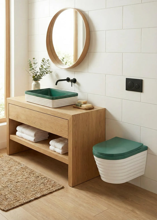 Lavoar ceramic dreptunghiular A442L-CA39M – design modern verde mat și alb mat