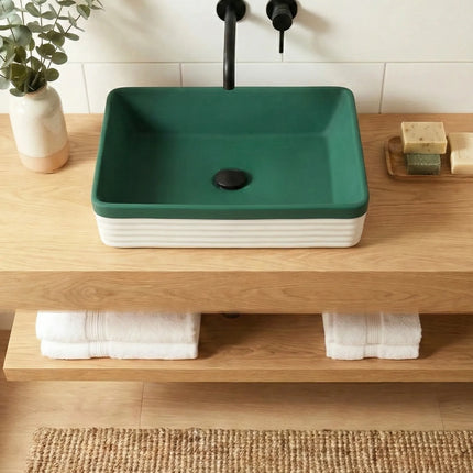 Lavoar ceramic dreptunghiular A442L-CA39M – design modern verde mat și alb mat