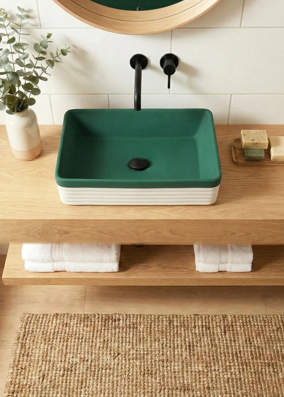 Lavoar ceramic dreptunghiular A442L-CA39M – design modern verde mat și alb mat