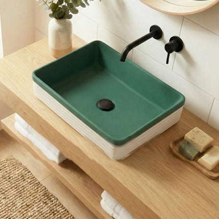 Lavoar ceramic dreptunghiular A442L-CA39M – design modern verde mat și alb mat