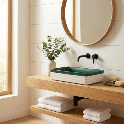 Lavoar ceramic dreptunghiular A442L-CA39M – design modern verde mat și alb mat