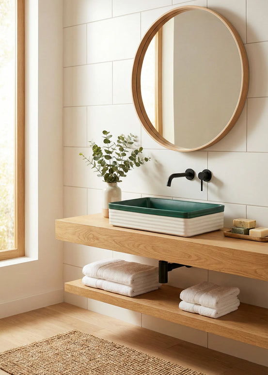 Lavoar ceramic dreptunghiular A442L-CA39M – design modern verde mat și alb mat