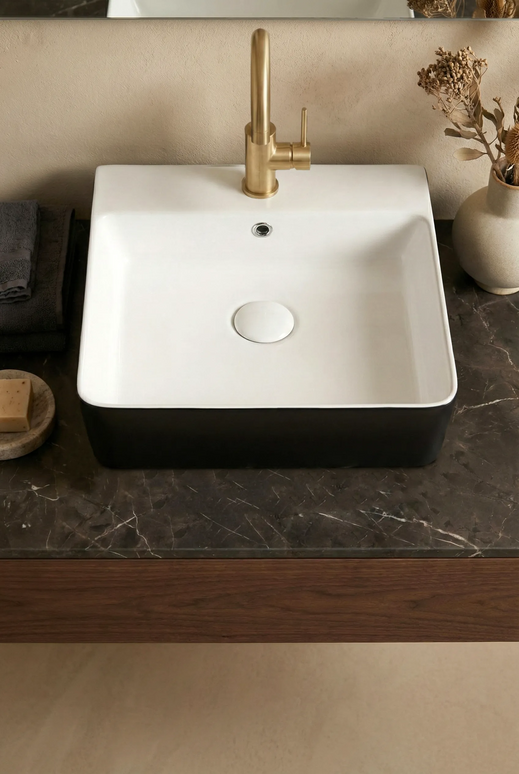 Lavoar ceramic dreptunghiular A449-CBKW – design modern alb lucios și negru lucios