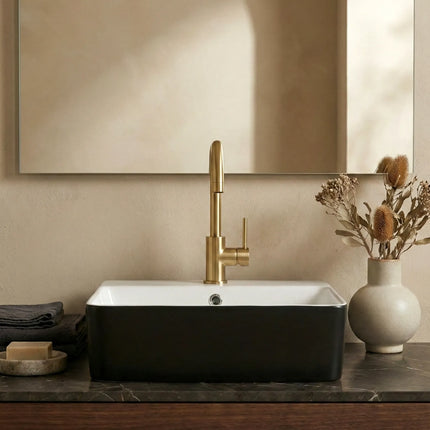 Lavoar ceramic dreptunghiular A449-CBKW – design modern alb lucios și negru lucios