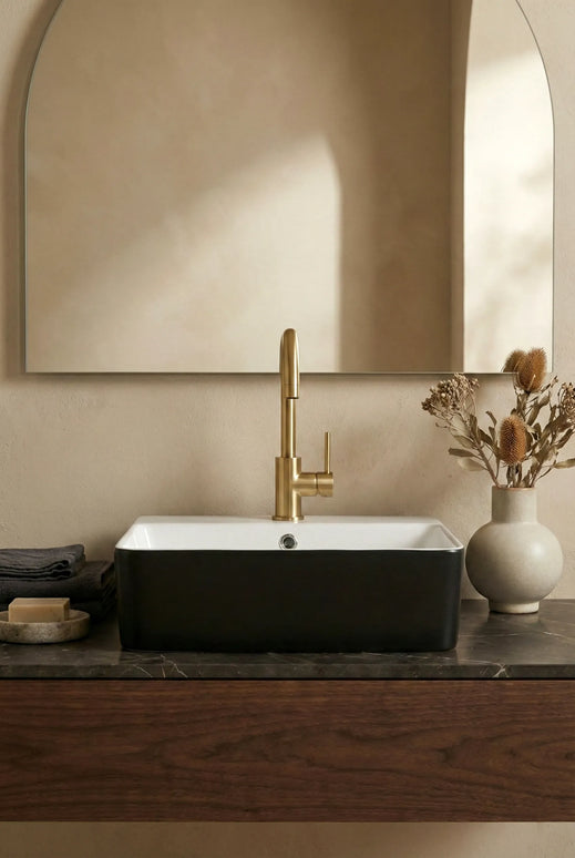 Lavoar ceramic dreptunghiular A449-CBKW – design modern alb lucios și negru lucios