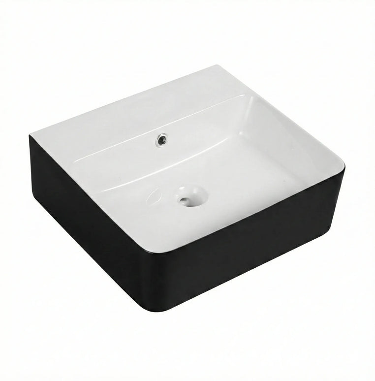 Lavoar ceramic dreptunghiular A449-CBKW – design modern alb lucios și negru lucios