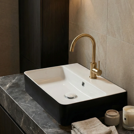 Lavoar ceramic dreptunghiular A451-CBKW – design modern alb lucios și negru lucios