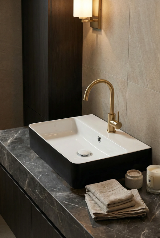 Lavoar ceramic dreptunghiular A451-CBKW – design modern alb lucios și negru lucios